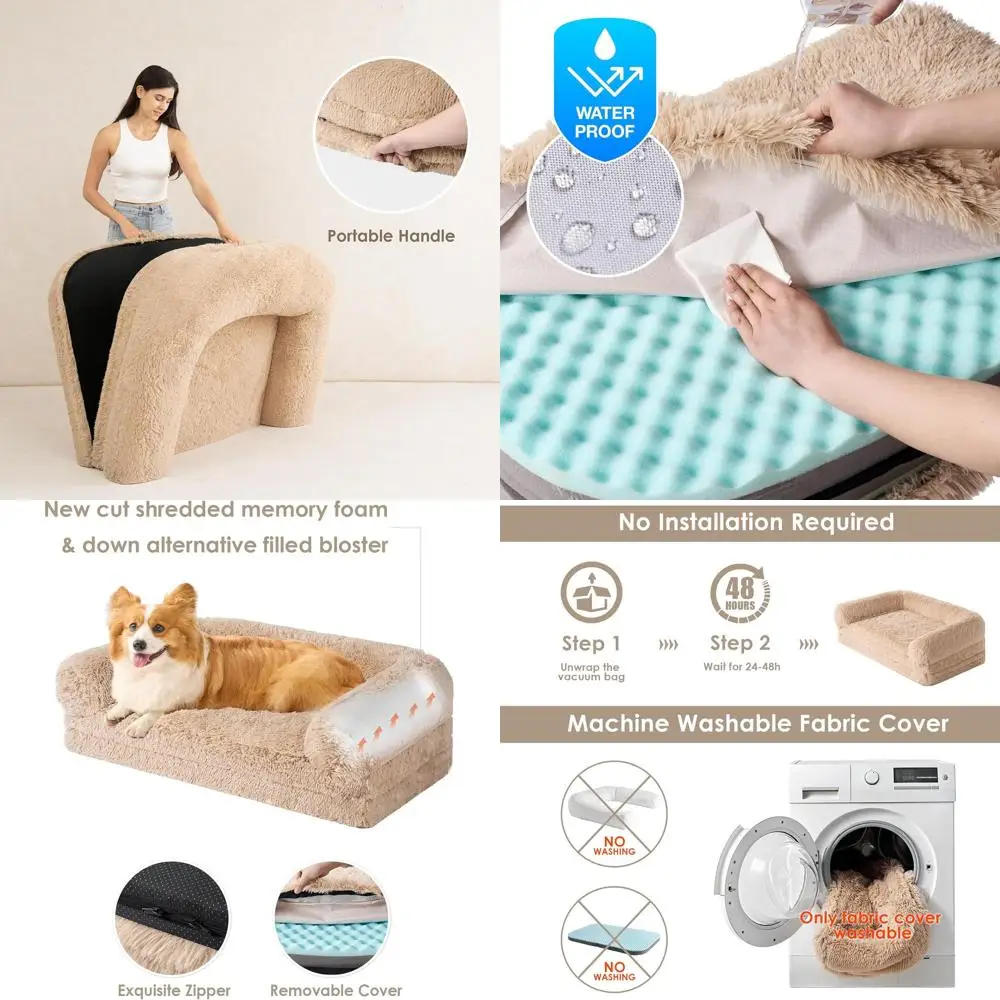 

Ортопедическая лежанка для собак XXL из пены с эффектом памяти, 54x38x7.5, моющаяся, нескользящая, цвет кэмел