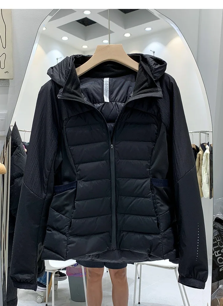 Firmranch Women Yoga Sports Lightweight Puffer Jackets Winter Slim Waist Duck Down Coat Short Outdoor Parkas Skinny Outerwear