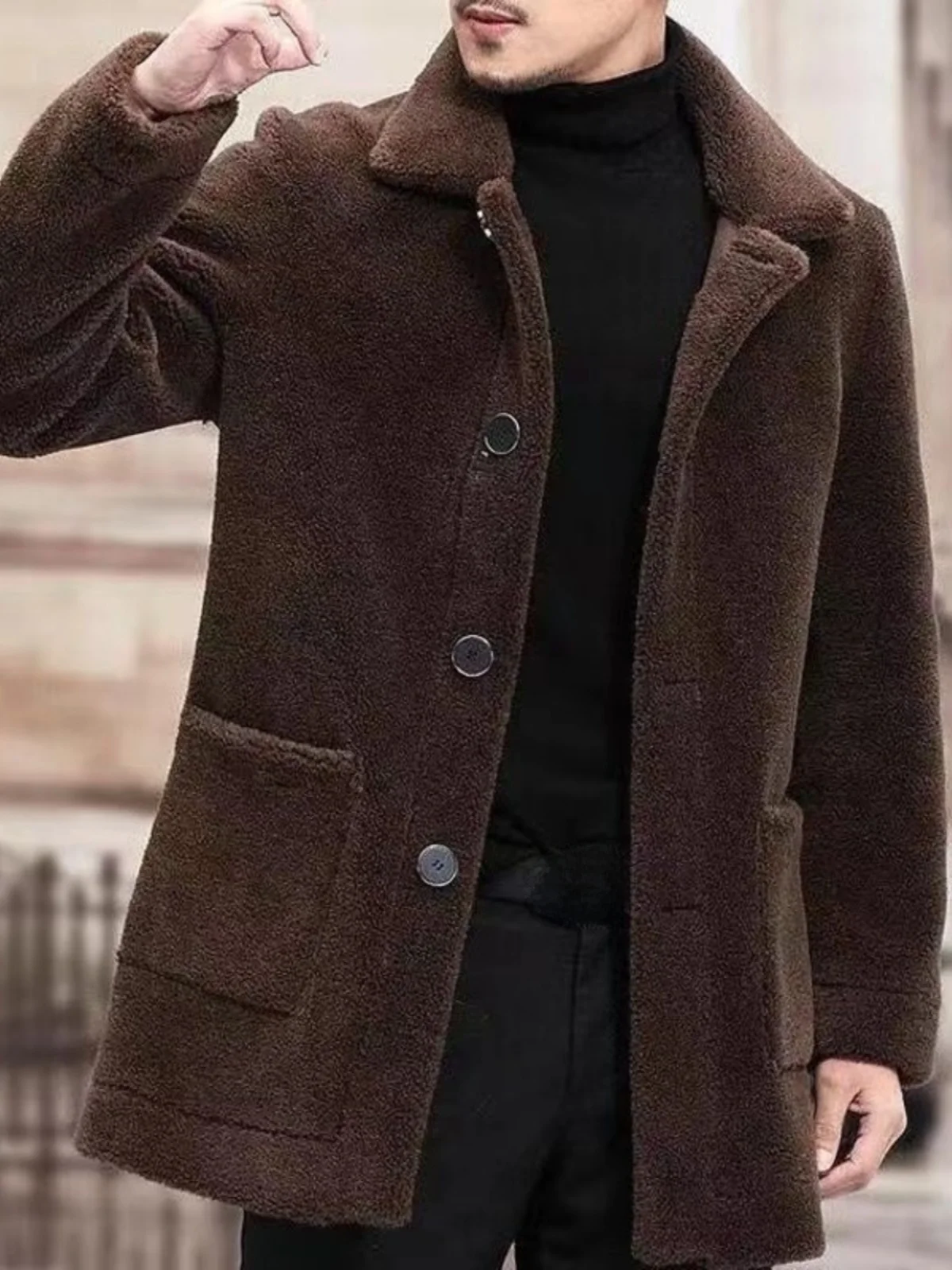 

Men's Jaet Autumn Winter Thiened Lamb Velvet Coat Faionable Collar Stand up Winter Clothes Woolen Outerwear Trendy