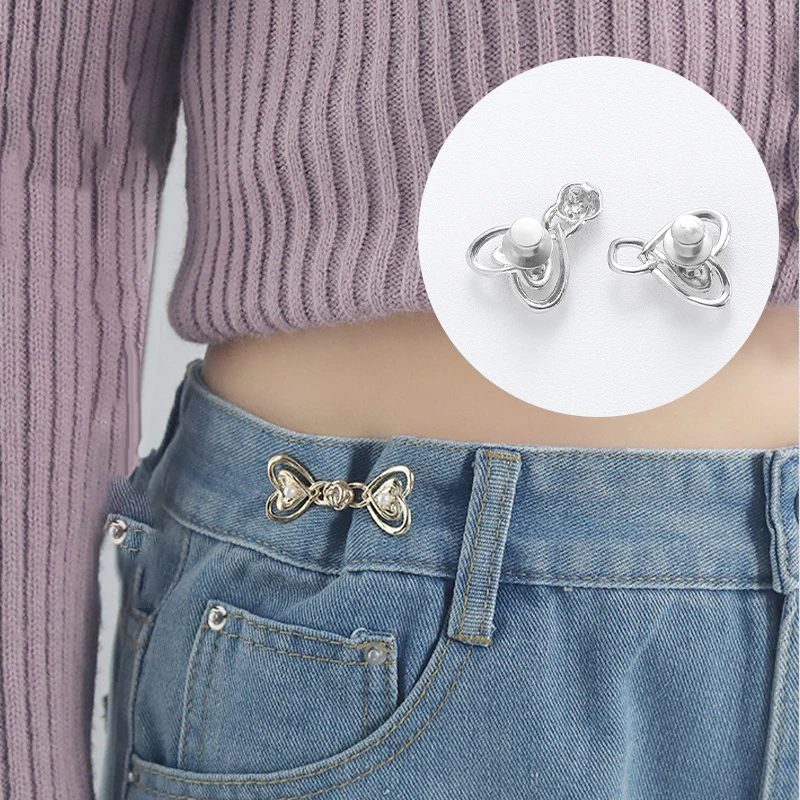 Mode Hart Strik Metalen Taillegesp Afneembare Broek Clips Taille Strakker Verstelbare Taille Gespen Voor Jeans Decoratie