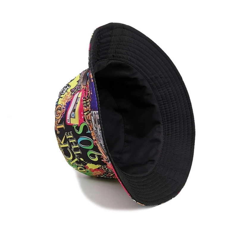 Colorful Print Hat Sun Protective Hat Double-sided Dance Hat Hiphop Bucket Hat