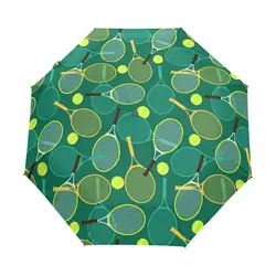 Tennis Rackets And Balls Windproof Travel Umbrella Rain Women UV Protection Portable Three Folding Automatic Umbrella Parasol