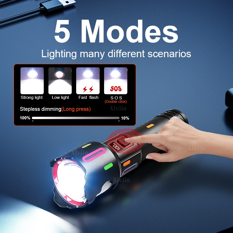 2025 NEW Ultra Bright LED Flashlights 90000000LM Powerful Tactical Torch 26650 Rechargeable Portable Lamp Hiking Camping Lantern