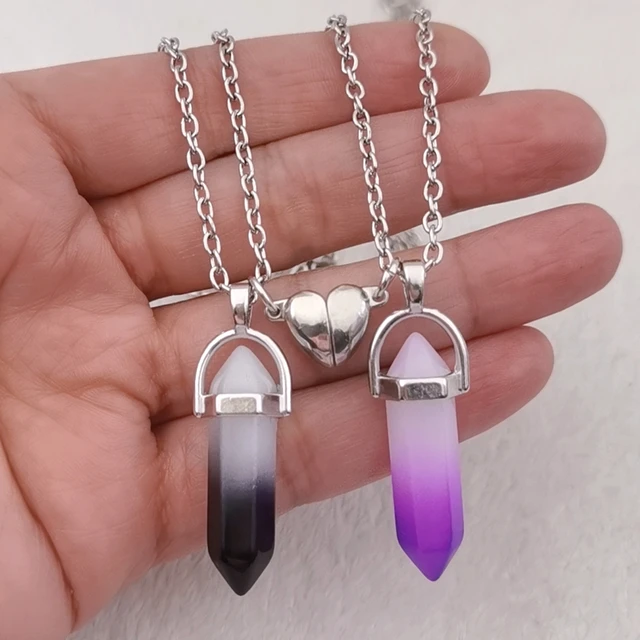 Exquisite Colorful Crystal Pillar Love Magnetic Pendant Necklace For Couples Romantic Hexagon Pillar Friendship Necklace for