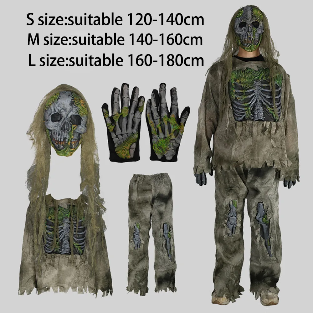 Children Skeleton Living Dead Zombie Costume Cosplay Bloody Swamp Skull Monster Purim Adult Halloween Carnival Party Costume