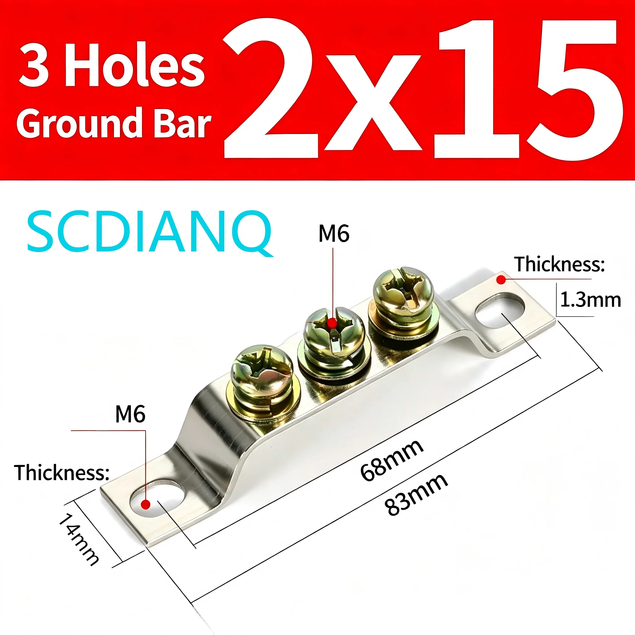 Grounding Neutral Earth for Electrical Panel Distribution Box 3 Hole 2*15mm Copper Terminal Block