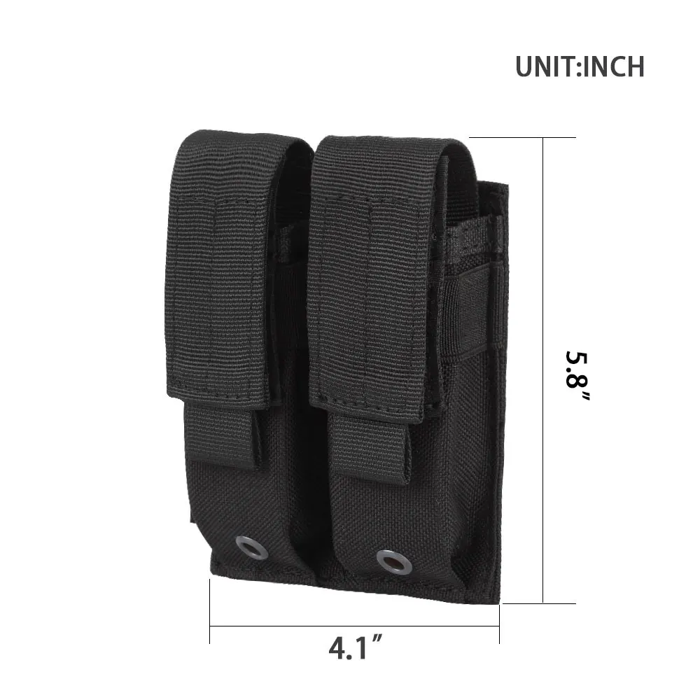 Tactical Pistol Magazine Pouch 9MM  Double Mag Bag Molle Belt Flashlight Holder Pistol  Hunting Accessories