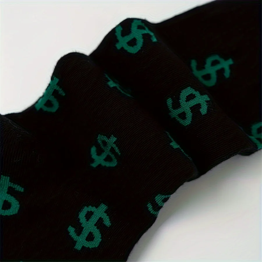 1 par de novas meias masculinas com padrão de sinal de dólar outono/inverno