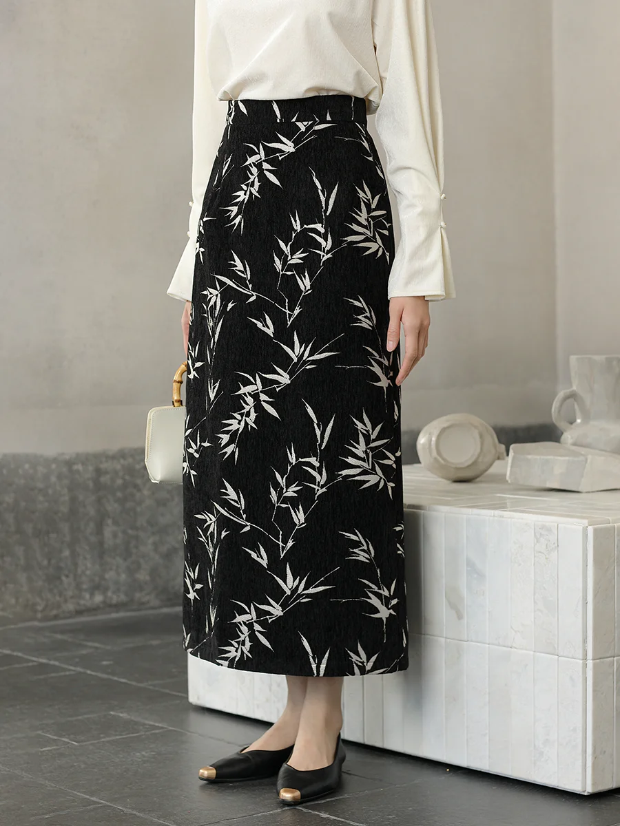 

New Chinese Sle Snow Velvet Straight Skirt Autumn Winter New Arrival National Sle Classic Floral Embroidery High Waist Wo...