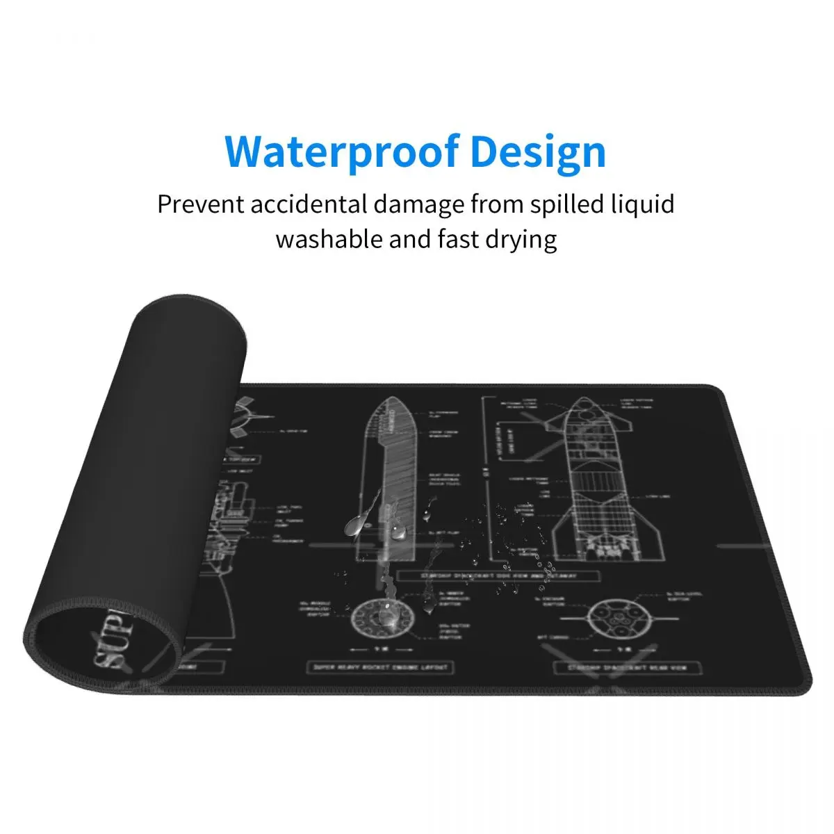 SPACEX Super Heavy Starship (White Stencil - No Background) Rubber Keyboard Pads