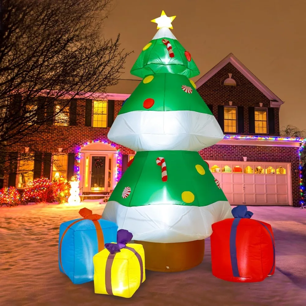 

9FT Giant Inflatable Christmas Tree Decorations, Blow Up Yard Decoration with Built-in LED Lights Star Treetop and Colo
