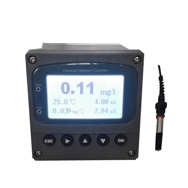 Industrial in-line residual chlorine meter controller with sensor probe