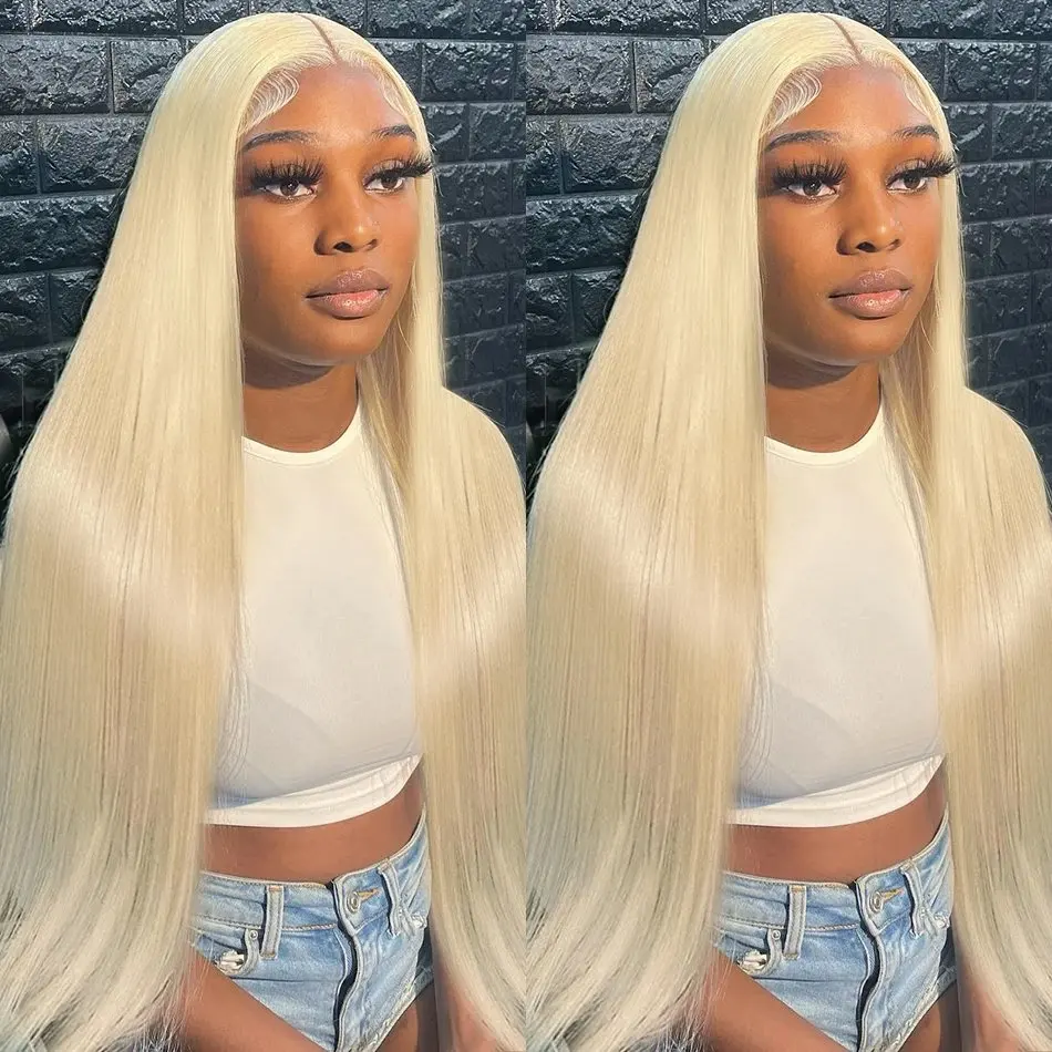 Rosabeauty 13x6 Blonde Straight Lace Front Human Hair Wigs  613 HD Transparent Glueless 13X4 Frontal Wig Preplucked 250% 40Inch