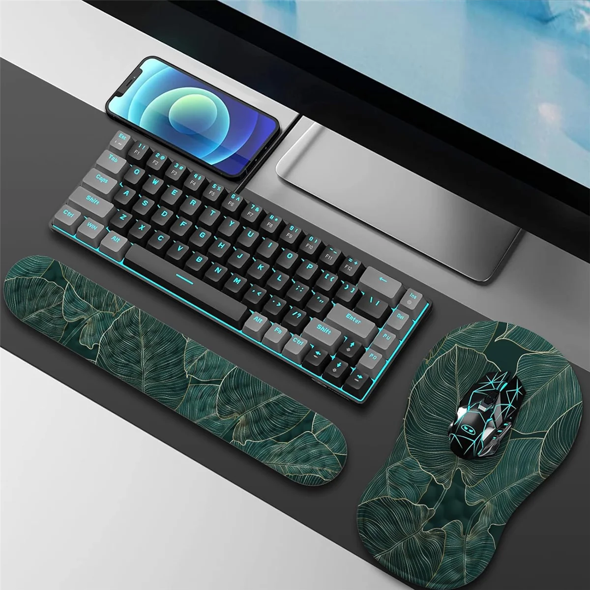 

Durable-Design 3 PCS Ergonomic Mouse Pad with Wrist Rest and Keyboard Pad Set, A