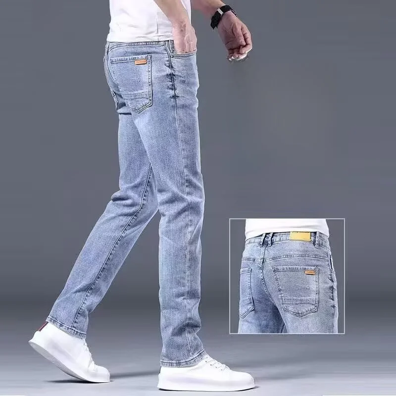 

Fashionable Slim Fit Men's Jeans Hong Kong Style Trendy Spring Summer Long Pants Casual Wear Polyester Fiber Micro Stretch
