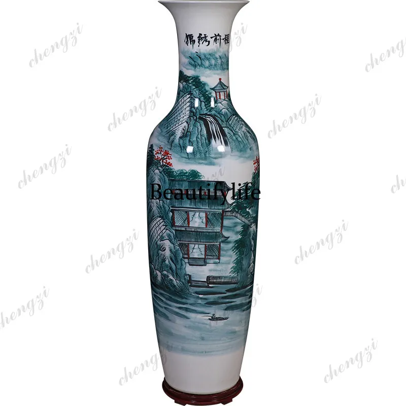 Jingdezhen ceramic floor-to-ceiling vase Chinese living room TV cabinet ornament living room extra large high porcelain vase