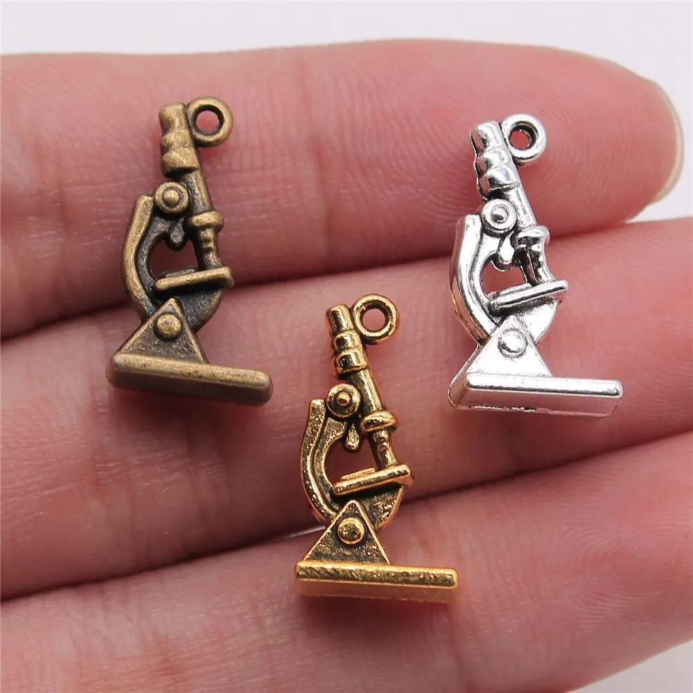 WYSIWYG 10 sztuk antyczne srebro kolor mikroskop biologiczny urok biżuteria wisiorek dla bransoletka naszyjnik 21x11mm