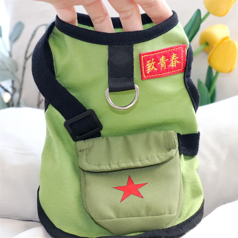 

Green Backpack Dog Sweatshirt Pet Tow Vest Early Autumn Dog Clothes Teddy Warm Pullover Small Dog Yorkshire Sleeveless Clothes