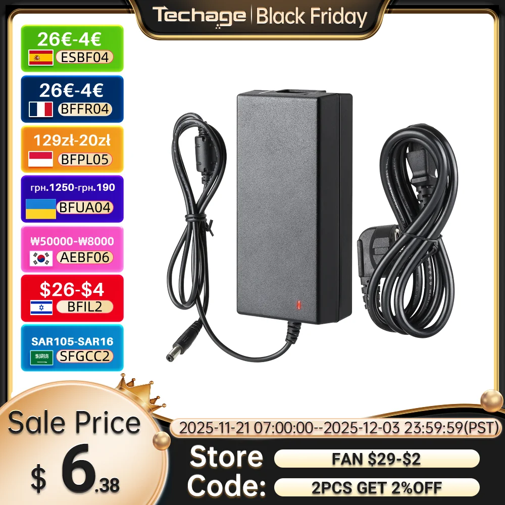 Techage 52V 2.5A Power Supply AC 100-240V Power Adapter wall charger DC 5.41mm  EU/AU/UK/US Plug For Security CCTV POE NVR