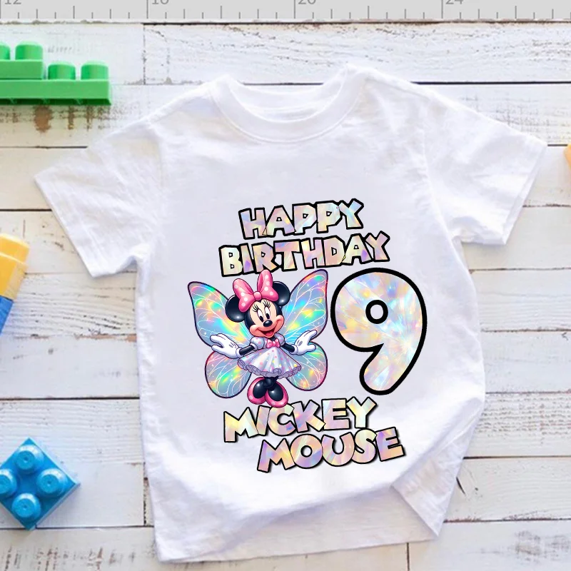 

Mickey Minnie Mouse T-Shirt Cute Cartoon Numbers Clothes Simple Tops Girl Cotton Absorbent Breathable Birthday Clothes Kids Gift
