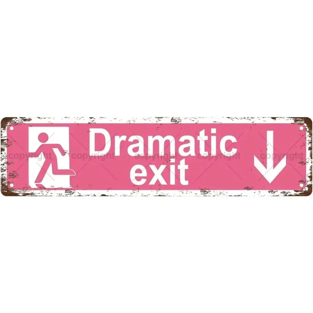 [2D Flat] 1pc Dramatic Exit Pink Vintage Metal Sign Funny Safety Indoor Outdoor Wall Decor Gift, Decorative Only