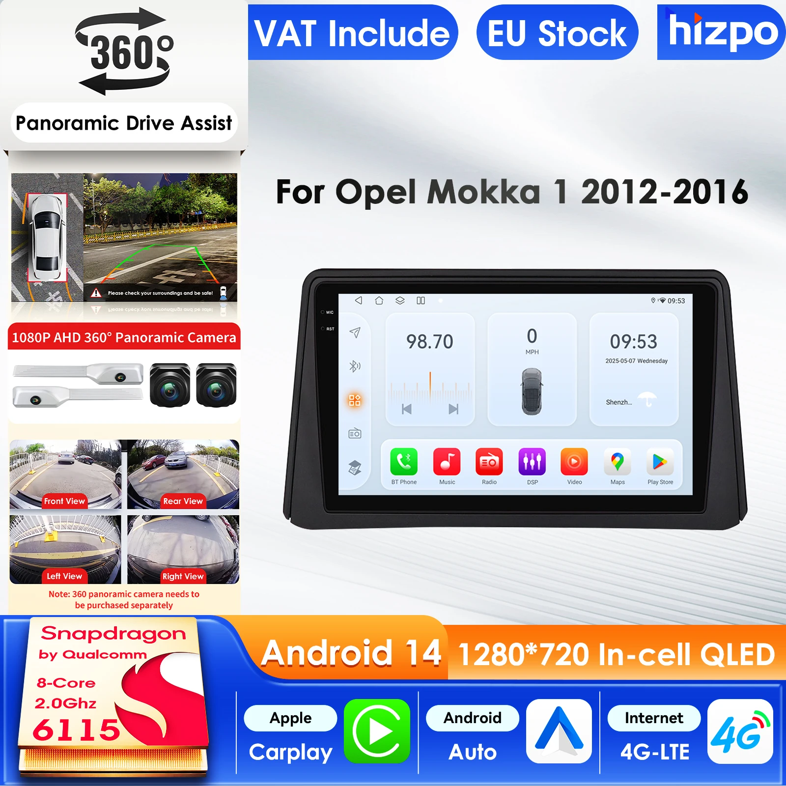 Hizpo 2 Din Radio de coche para Opel Mokka 1 2012 - 2016 reproductor Multimedia de Audio CarPlay Android Auto GPS BT WIFI FM RDS Autoradio AI