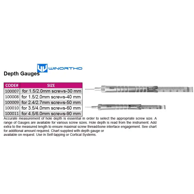 Depth Gauge 30/40/50/60/90mm vetereinary orthopedic instruments implants bone screws plates pet animals tools locking plate