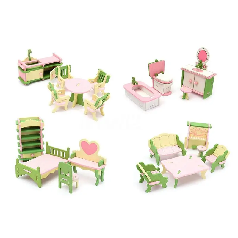 

AINY-8 Set Wooden Dollhouse Miniature Furniture Puzzle Model Children Kids