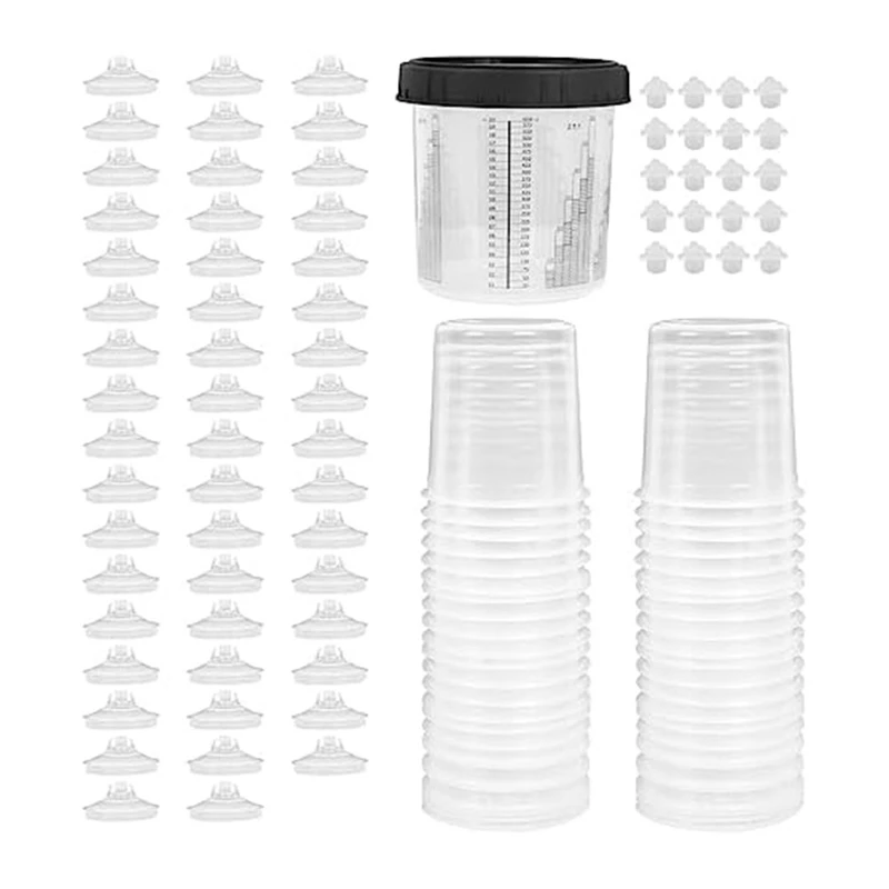 

Paint Gun Cup Liner And Lid System As Shown 20Oz Kit 50 Lids 50 Liners 1 Hard Cup With Retaining Ring And 20 Cup Sealing Plugs