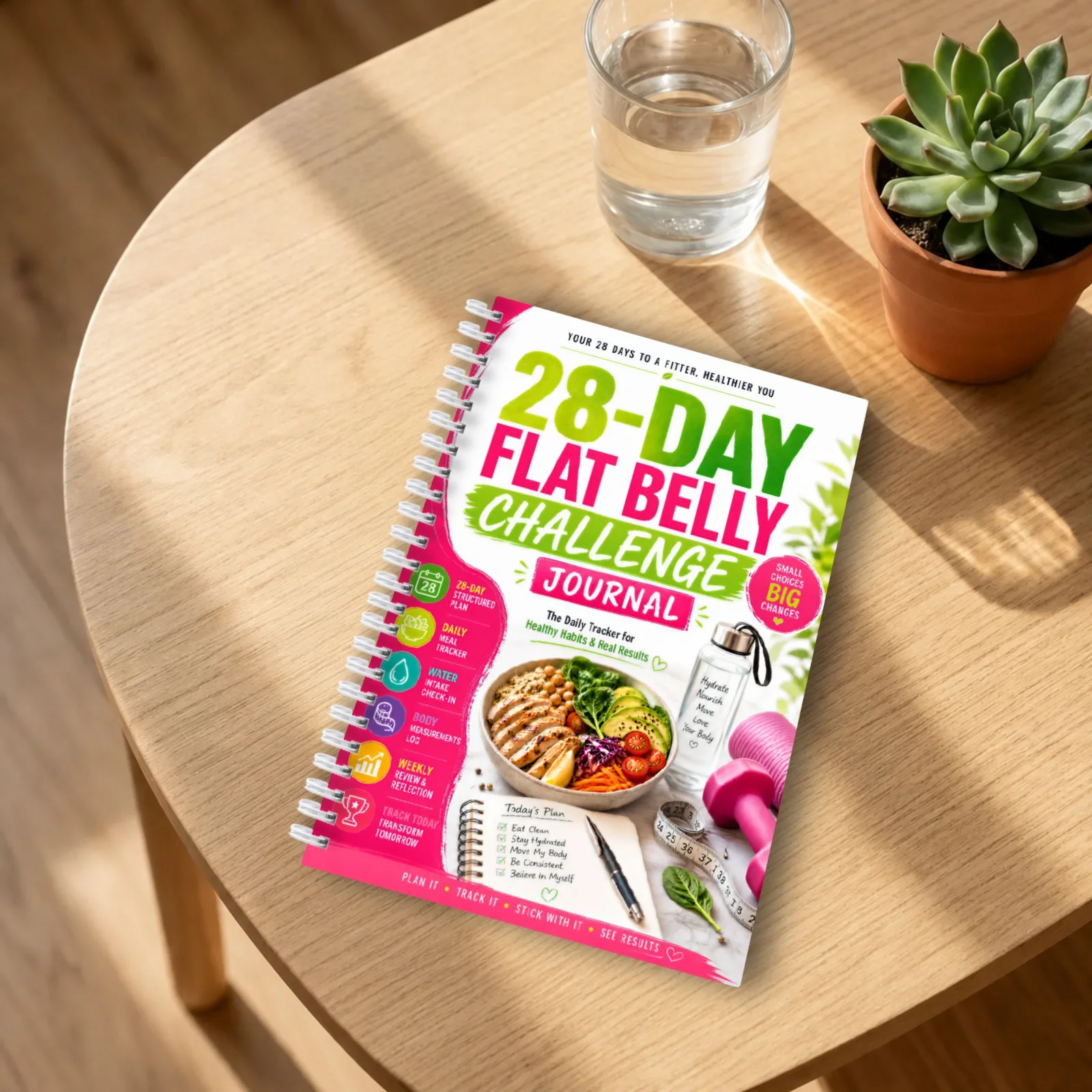 28 Days Belly Slim Challenge Spiral Notebook Daily Habit Tracker Diet Exercise Log Fitness Workout Journal For Weight Management