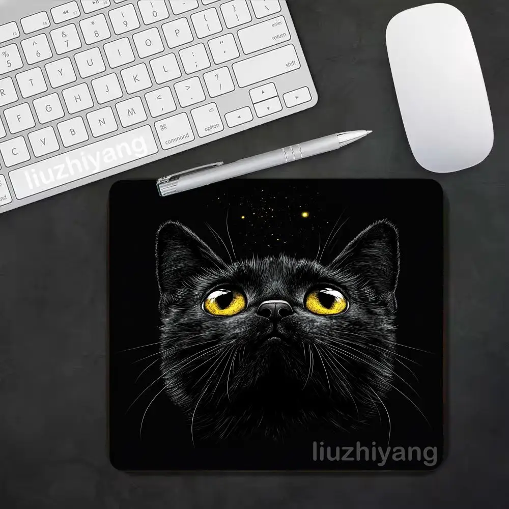 

Black Cat Mouse Pad Square Computer Office Game Table Mats Rubber Anti-slip Laptop Mousepads 45X40 Large 22x18 Small Desk Pads