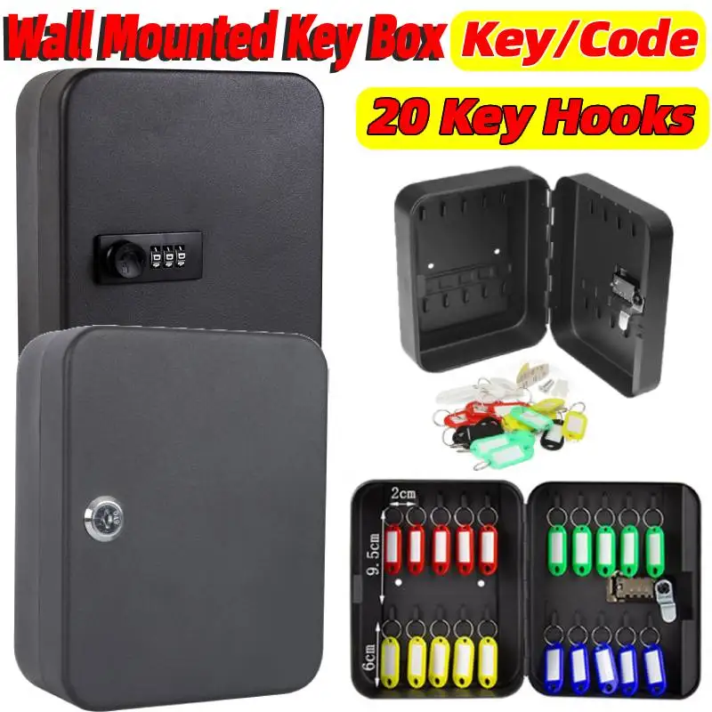 

Комбинированный шкаф для ключей с ключом/кодом, настенный органайзер для ключей с 20 крючками для ключей, защитный ящик для хранения ключей