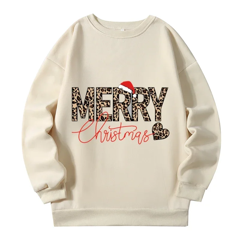 Merry Christmas Letter Print Sweatshirt Women Autumn Winter New Plus Size Sweatshirts Loose All-match Big Size Tops