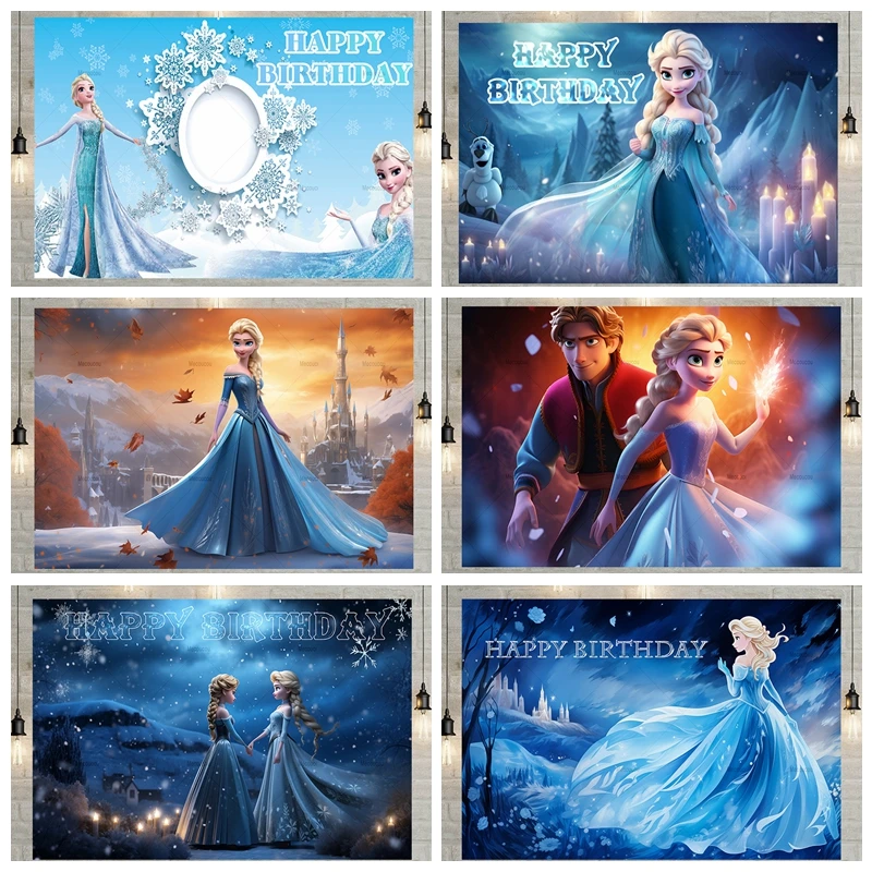 

Frozen Ice Castle Princess Girl's Birthday Background Anna Elsa Baby Shower Backdrop Party Decor Photographic For Photo Studio