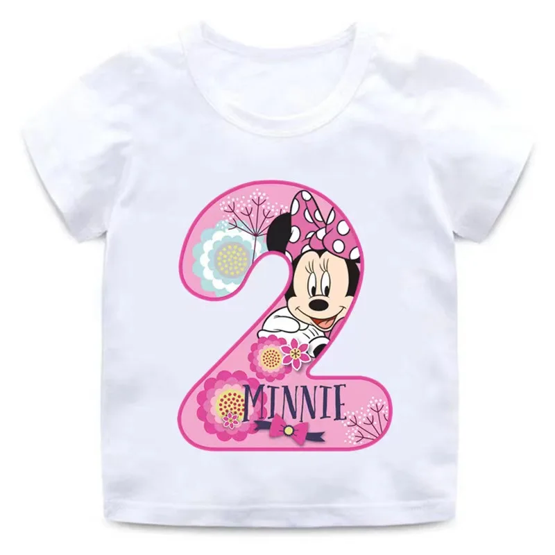 Children clothes tops minnie mouse Birthday Number Children T-shirt Kawaii  Clothes for Girls T Shirt Anime Cartoons Casual