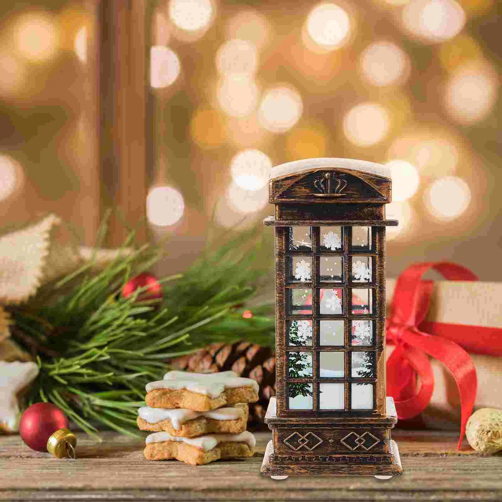 Wind Lamp Christmas Decorations Telephone Booth Lights Desktop Pvc Lantern Elder Small