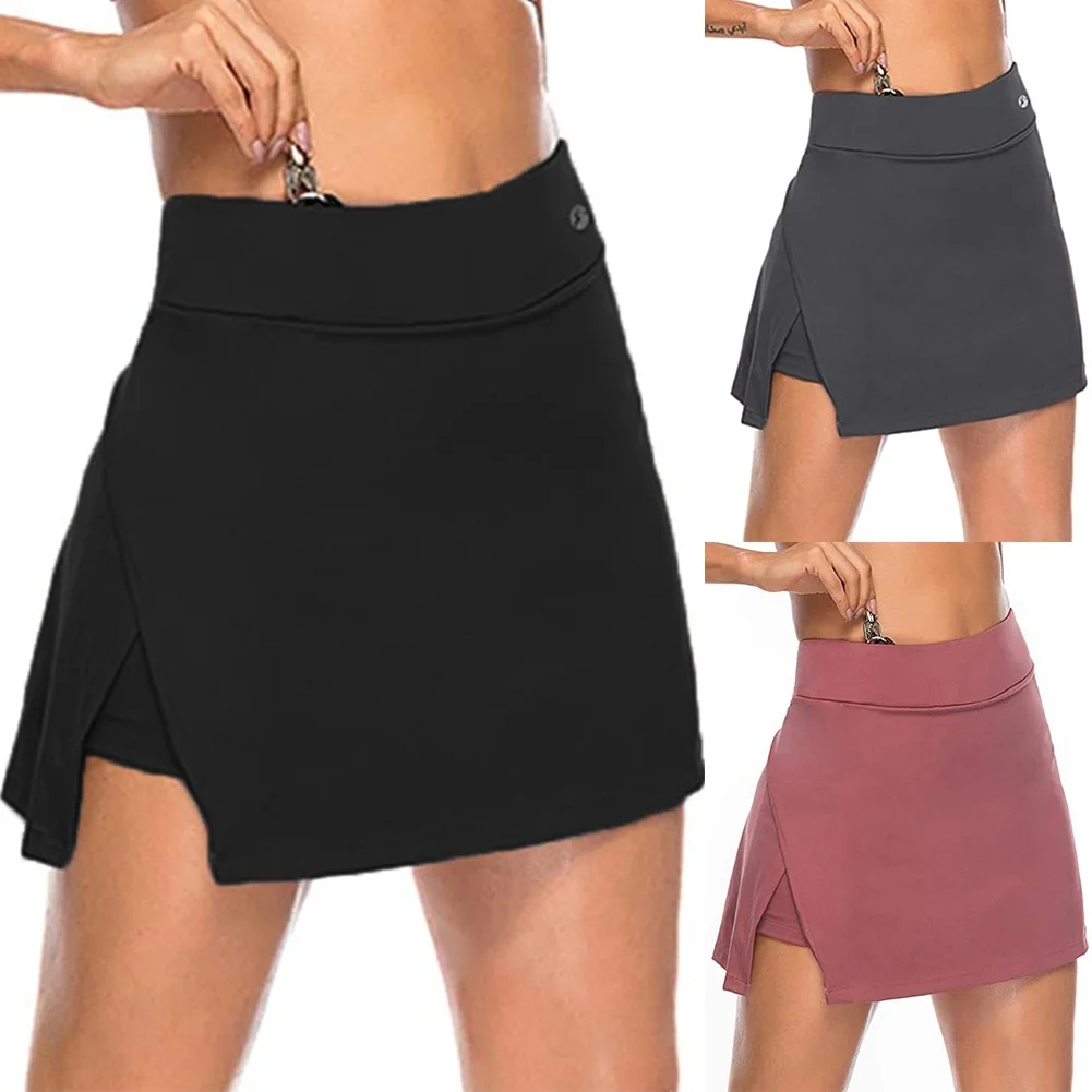 

Casual High Waist Elastic Women's Skirt Pure Color Asymmetrical Slit A-Line Skirt Cotton Polyester Spring Summer
