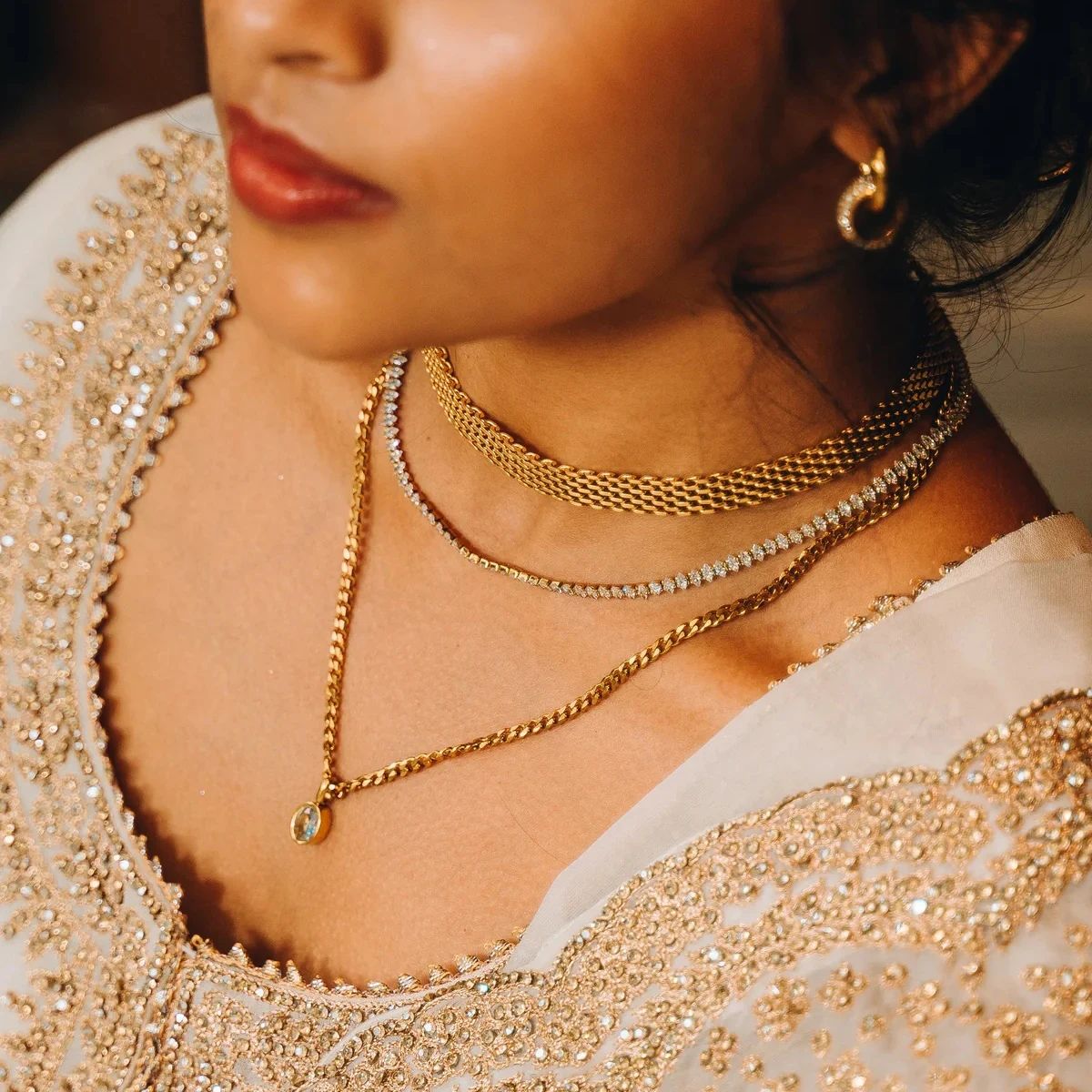 

AIKOER Minimalist Mesh Chain Necklace 18K Gold Color Plated Stainless Steel Chain Necklace Stackable Women's Accessories Party G