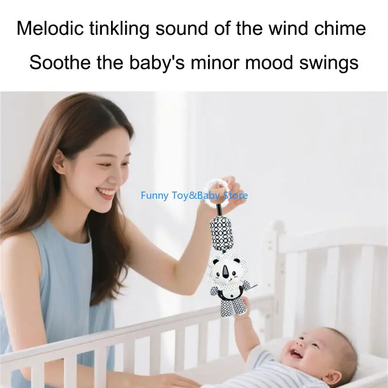 Cũi Bé Động Đen Trắng Kích Thích Thị Giác Mềm Mại Sang Trọng Động Vật Có Chuông Lục Lạc Cho Trẻ Sơ Sinh Xe Đẩy Giường Móc