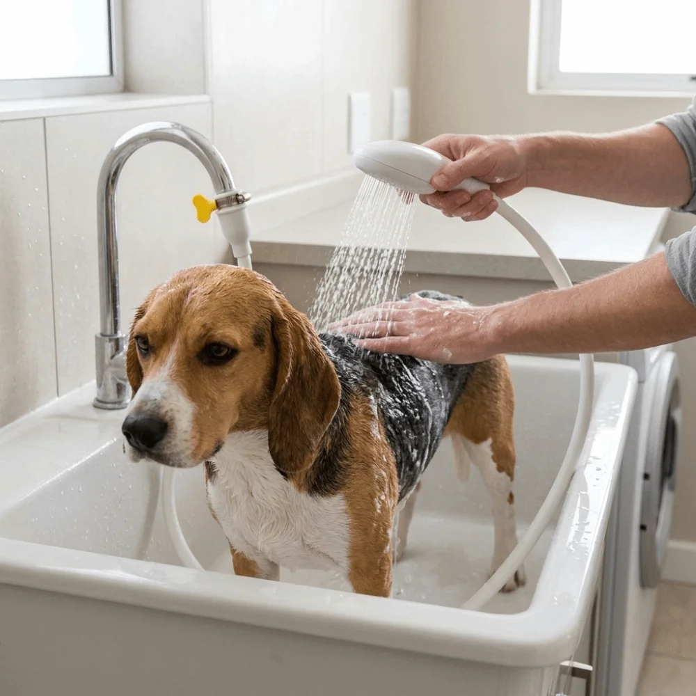 Solid Resin Build Body Pet Shower Sprayer Adjustable Water Flow Plug-in Mount Type Quick Connect Nozzle Extended Hose Length