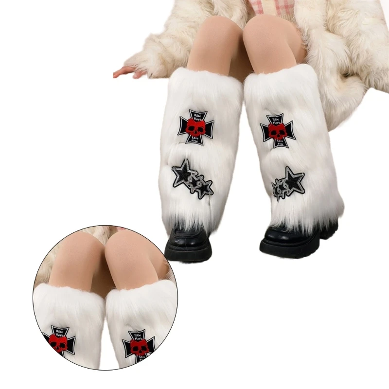 Women Furs Leg Warmer Party Costumes Winter Furry Long Boot Cuffs Fuzzy Shoe Cover Holiday Festival Performances Play