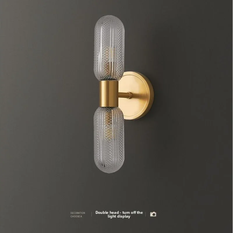 

Luxury Copper Bedroom Bedside Wall Lamp Lights for Living Room Hotel Corridor Hallway Indoor Led Lighting Home Decor Glass Brass
