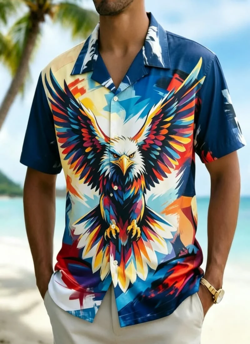 Men's Artistic Splash Animal Print  Shirt, Trendy Casual Wear for Summer, Beach Trips, Daily Outings & Street Fashion