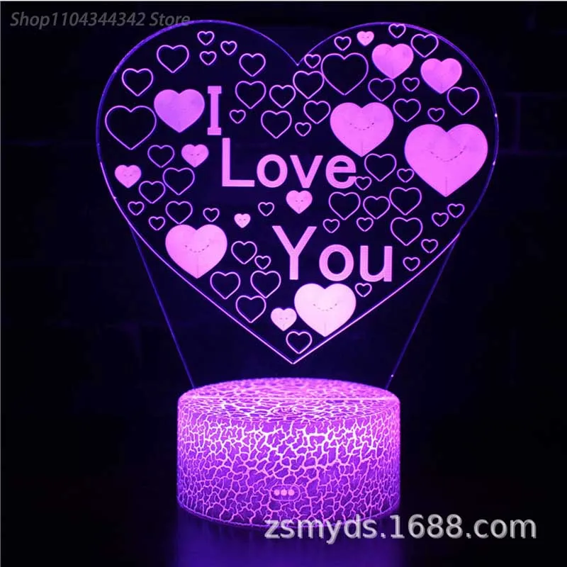 3D Acrylic Heart shaped Night Light Living Room Bedroom Creative Valentine's Day Commemorative Gift Decorative Light USB Atmosph