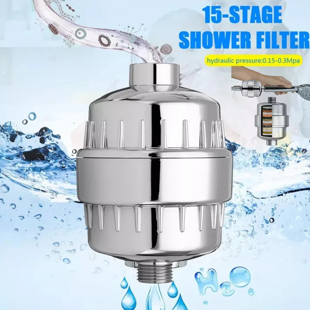 15 Stages Shower Water Filter Tap Water Remove Chlorine Heavy Metals Filtered Soften Hard Water Shower Head Filtration Purifier