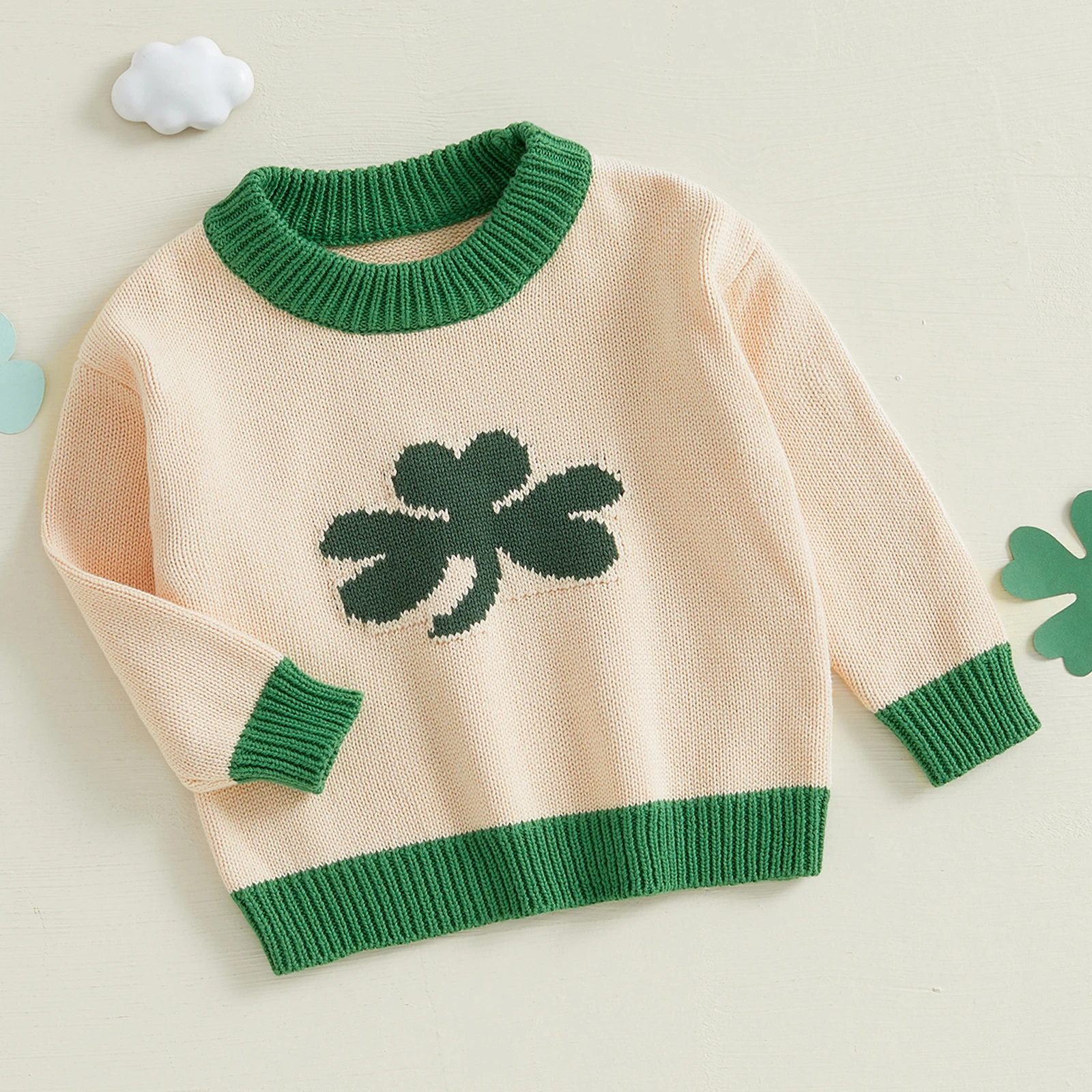 MISOWMNJOY Winter Warm Toddler Girl Boy Sweater Irish Festival Baby Clothes Shamrock Pattern Long Sleeve Kids Knitwear Pullover