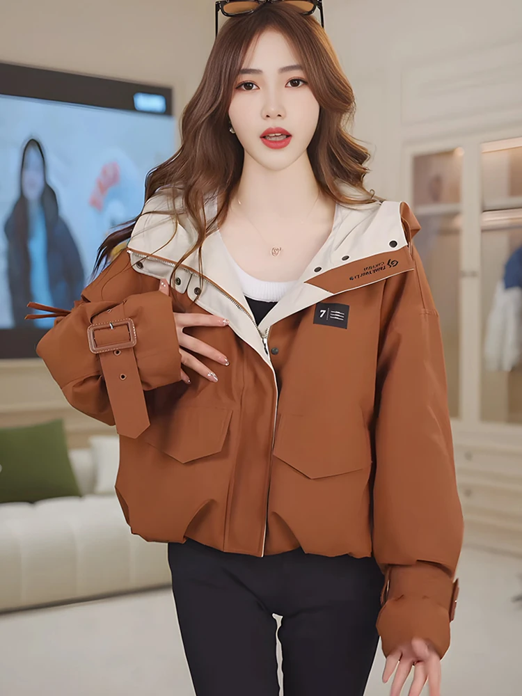 

Женская утепленная хлопковая куртка Cé Brown: теплая зимняя верхняя одежда в корейском стиле, свободный крой, на молнии