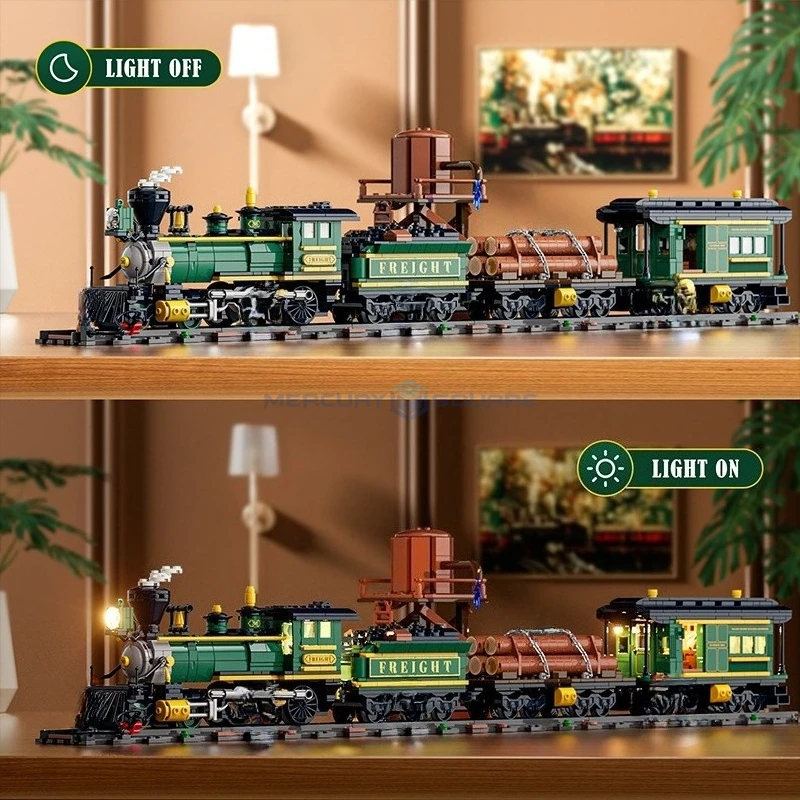Western Train Building Blocks MOC F9036 Retro Steam Railway รถขนส่งไอเดียอิฐ DIY ของเล่นของขวัญเด็กผู้ใหญ่