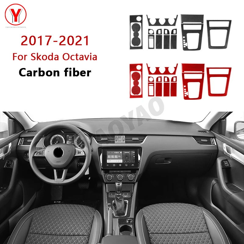 

For Skoda Octavia 2017-2021 Real Carbon Fiber Kits Center Console Full Interior Trim Cover Car Accessories Decoration Sticker