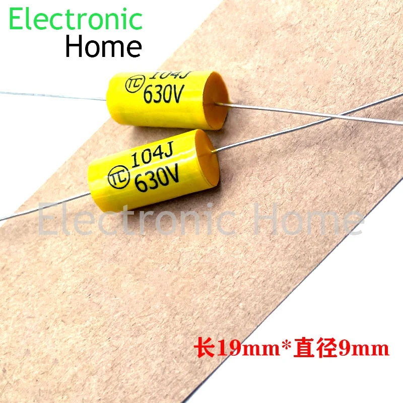 10PCS/LOT CBB MKP 0.1uf 104 100nf 630v 2J axial audio through coupling infinite film capacitor 630v104j 19x9mm